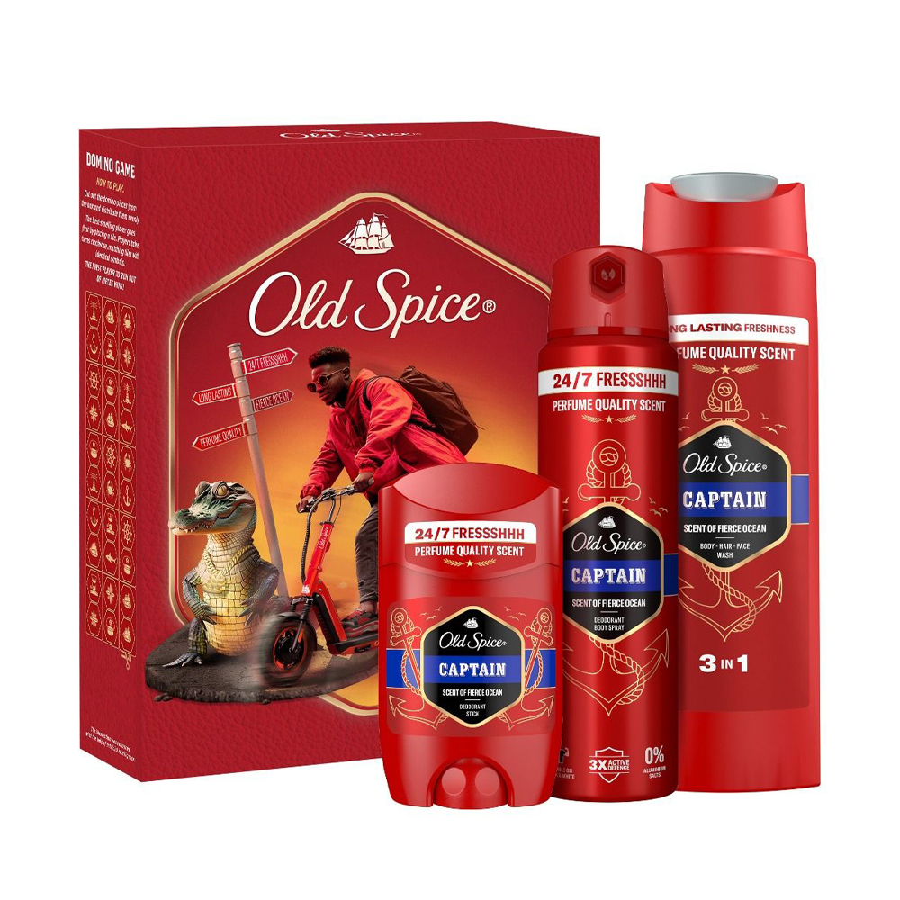 Чоловічий подарунковий набір Old Spice Captain Urban Traveller (дезодорант, 150 мл + дезодорант-стік, 50 мл + гель для душу, 250 мл)